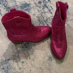 Girls Pink Sequin Ankle Boots